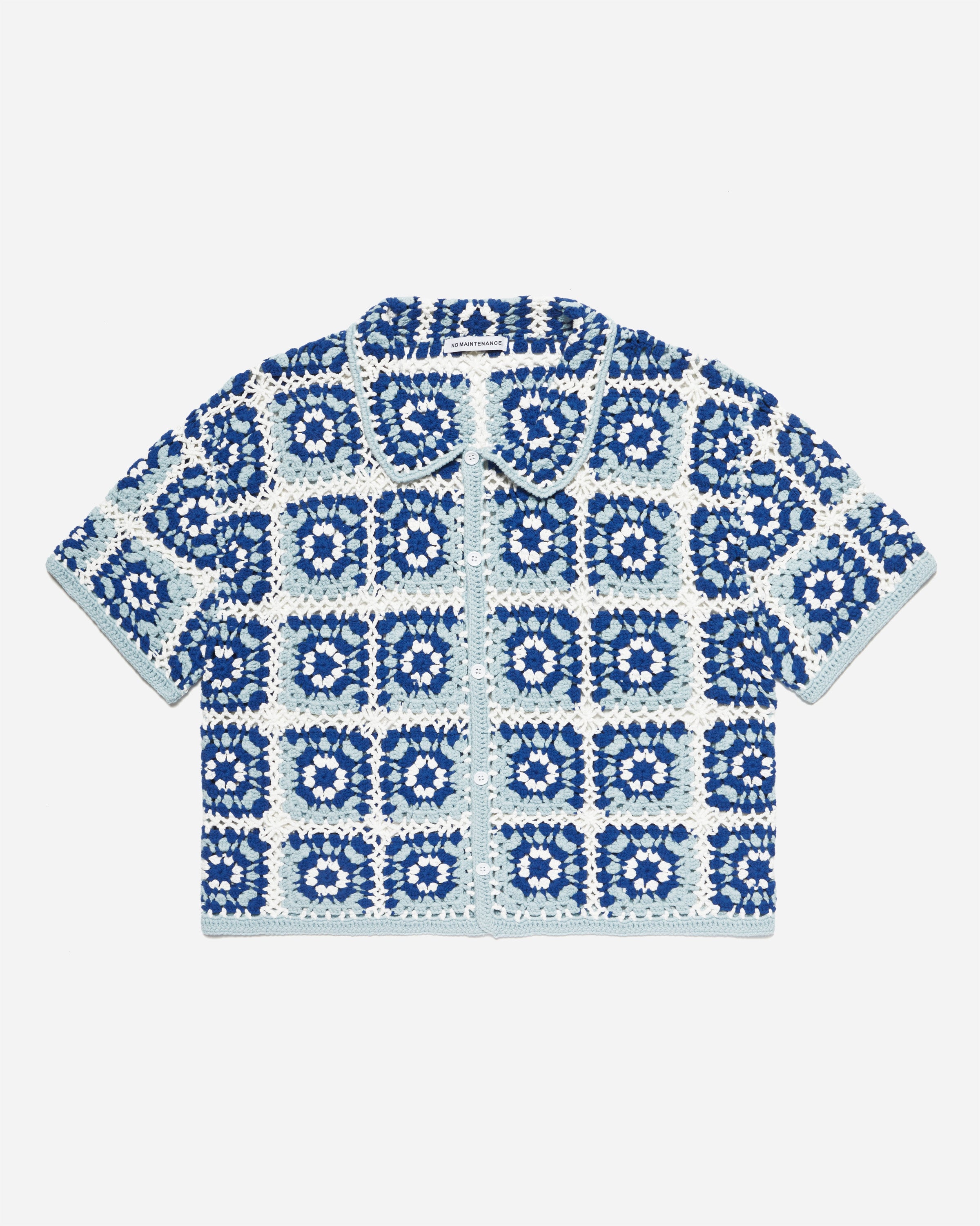 Blue Floral Crochet Shirt