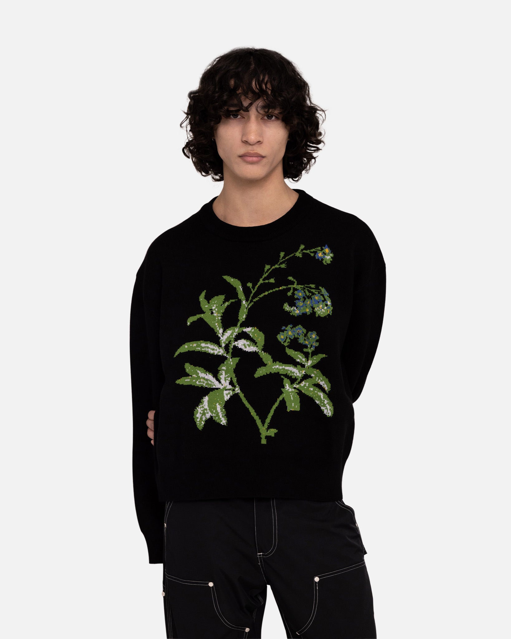 Black 'Elle' Floral Intarsia Sweater